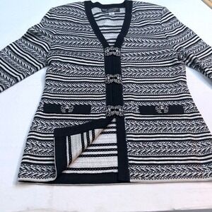 St John Evening Marie Gray Black Silver Metallic Knit Crystal Zip Cardigan 2